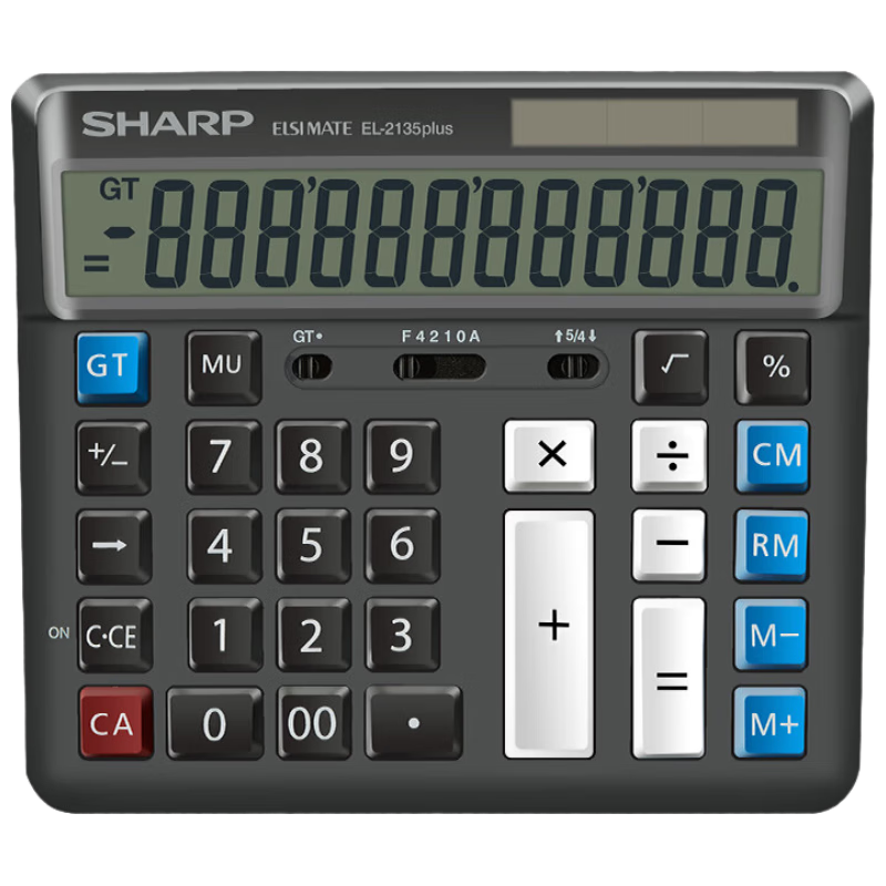 SHARP 夏普 EL-2135 Plus 黑色快打财务 办公计算器 大屏幕 太阳能双电源 办公用品 2135双电源升级版