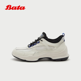 Bata 网运动鞋男2026夏季商场新款时尚厚底网面透气运动鞋W186 白色 42