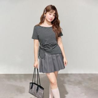 爱依服 大码女装条纹T恤2026夏季短袖设计感上衣