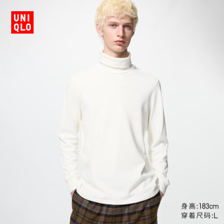 优衣库 HEATTECH ULTRA WARM两翻领T恤长袖男装保暖内衣秋衣486900 01 乳白色 S
