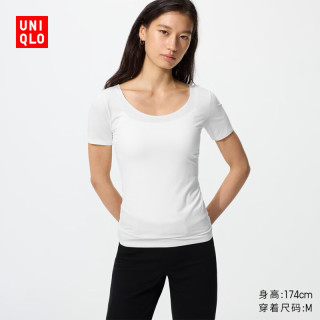 优衣库 HEATTECH U领T恤/短袖女装保暖衣秋衣内衣485817 00 白色 XS