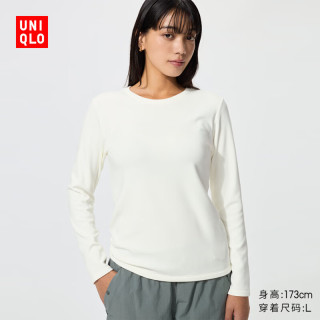 优衣库 HEATTECH ULTRA WARM圆领T恤/长袖女装保暖内衣秋衣485843 01 乳白色 XS