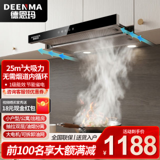 德恩玛 DEENMA）公寓抽拉式油烟机小型抽油烟机家用小尺寸小户型出租房迷你嵌入式内循环无烟道