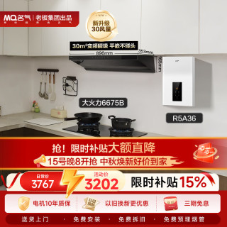 名气 顶侧一体30大吸力超薄平嵌抽吸排油烟机搭R5A3