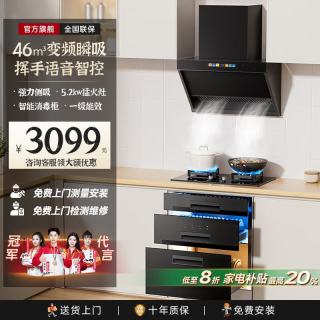樱花雪 顶侧双吸抽油烟机变频大吸力7字型超薄家用油烟机智能语音控制自动清洗两三四件套烟灶套装 旗舰900mm