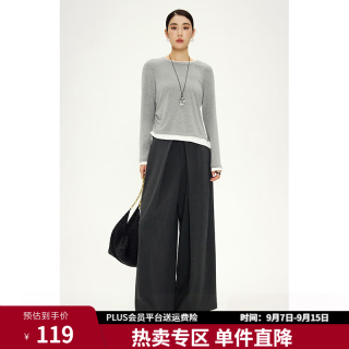 独束 大码女装设计感打褶灰色宽松百搭阔腿西装裤秋装新款显瘦裤子