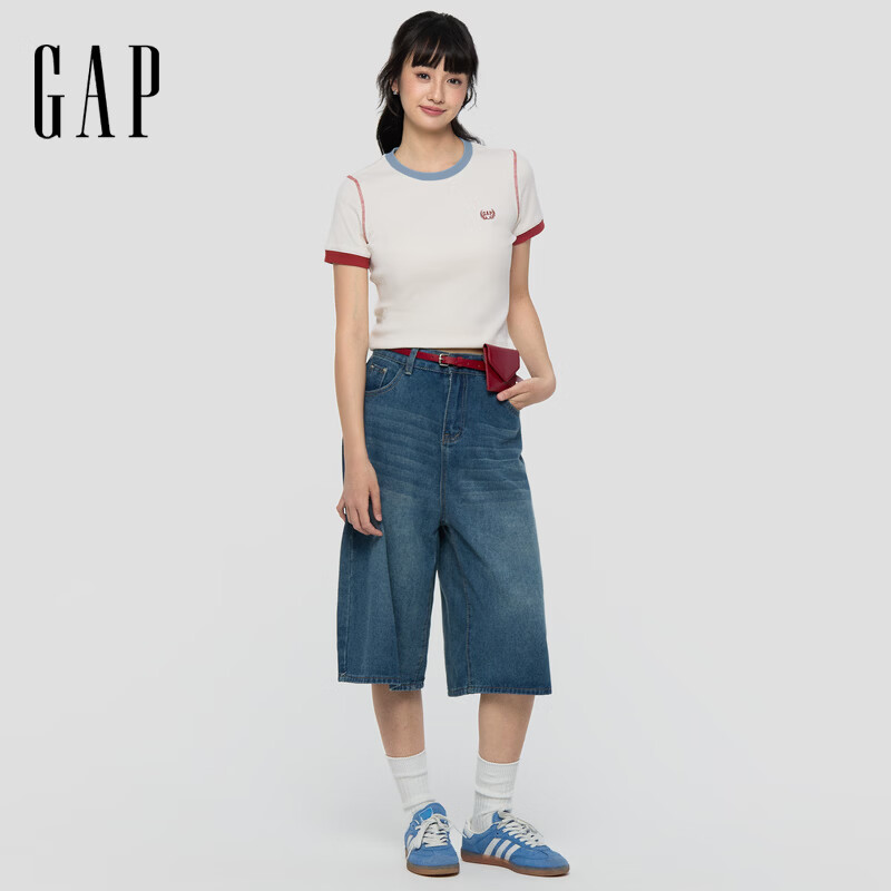 Gap 盖璞 复古logo刺绣 象牙白 L 女士短袖T恤