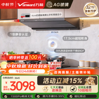 万和 顶侧一体抽排家用32风量防干烧定时灶F9pro+B9DF(天然气)