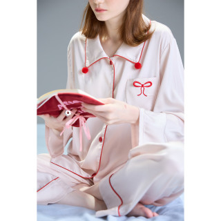 YSO 睡衣女春秋长袖冰丝凉感简约高级感可外穿家居服A 浅粉 L