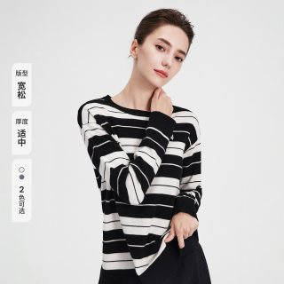 navigare [纯羊毛]Navigare小帆船圆领条纹针织衫女士毛衣