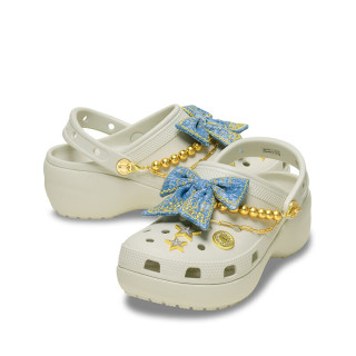 crocs 丹宁蝴蝶云朵厚底洞洞鞋女鞋花园鞋|213114 亚麻色-0HZ(含智必星)