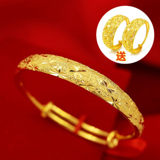 铜合金手镯 时尚金色镯子久不掉色送耳环送妈妈满天星伸缩手镯