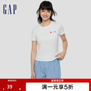 Gap 女装秋款经典字母logo短袖T恤常规休闲上衣 白色 858699 L 亚洲尺码