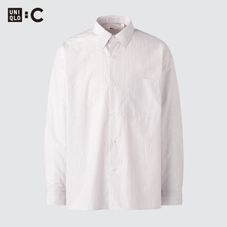 优衣库 482454 宽松条纹长袖衬衫 浅紫色 3XL