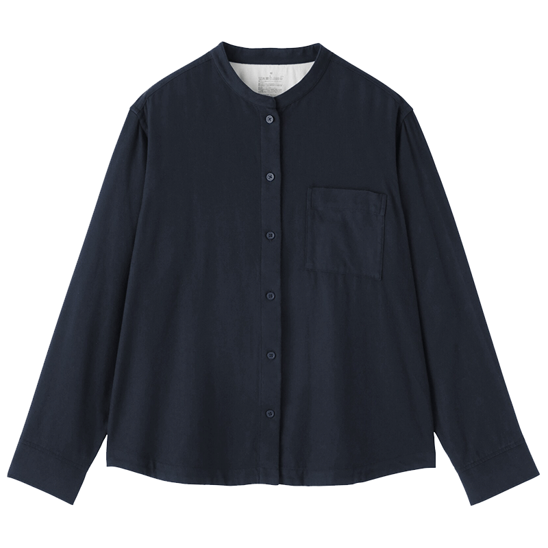 MUJI 女式法兰绒立领长袖衬衫 深藏青色 XL