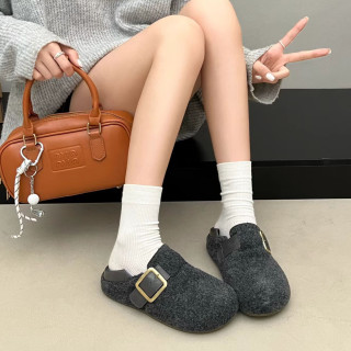 6235潮流毛呢4.5cm加绒勃肯鞋女冬季软底两穿懒人一脚蹬单鞋A11