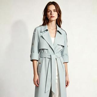 BURBERRY 纯色长袖长款风衣