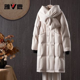 雅鹿 反季官方女士长款大衣式羽绒服时尚保暖中长朦胧正品羽绒外套