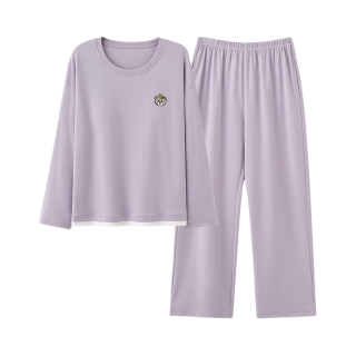 芬腾 100%纯棉长袖家居服套装 紫色 M