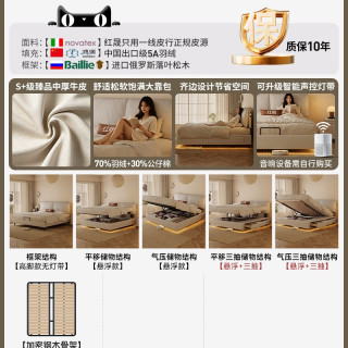 红晟 离地悬浮储物床大象耳朵高箱真皮软包床主卧奶油风小户型超薄床头
