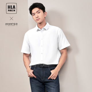 海澜之家 短袖衬衫男夏季款山不在高系列休闲衬衣男 纯棉-漂白18 HNECW2W010A XL 180/100A推荐80-86kg