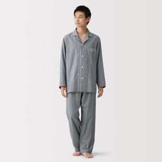 無印良品 MUJI 无印良品 男式 无侧缝双层纱织长袖睡衣 家居服套装秋季纯棉