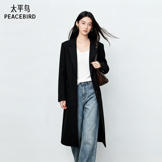 太平鸟 简约通勤长款西装外套 黑色 S