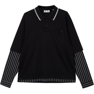 JACK&JONES 假两件翻领长袖T恤 黑色 M