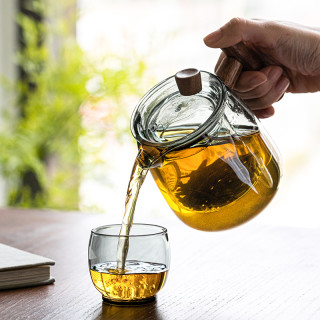 煌山实木侧把泡茶壶家用过滤办公室喝茶杯透明耐热日式加厚简约S