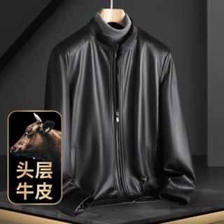 富铤 头层小牛皮立领拉链男士皮衣