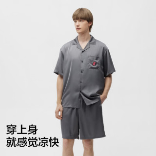 蕉内 520H超级市场男女士睡衣缎面长袖长裤冰丝凉感家居服春夏季新 灰色条纹-可乐 2XL