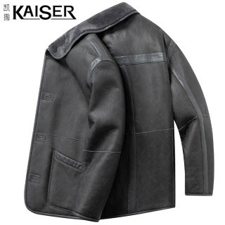 KAISER 皮毛一体真皮皮衣男羊毛皮秋冬新款翻领皮夹克男休闲单排扣外套男
