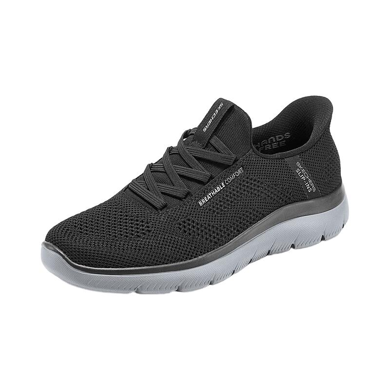 斯凯奇（Skechers）男鞋秋季运动休闲鞋简约一脚蹬闪穿鞋通勤鞋轻便舒适柔软减震 黑色/炭灰色/BKCC 42