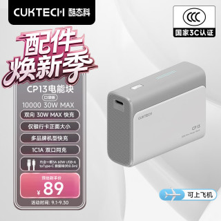 酷态科 PB100 电能块口袋版 移动电源 1A1C 30W 10000mAh 亚钛灰