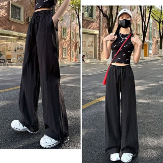 燠阳 冰丝速干工装裤女薄款宽松垂感阔腿裤束脚防晒休闲运动裤DM M06黑色 L