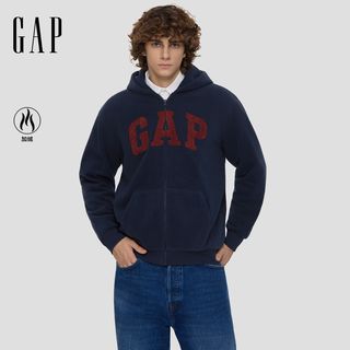 Gap 摇粒绒撞色Logo宽松连帽拉链卫衣