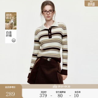 ELLE 复古美拉德撞色polo领针织衫女2026冬季新款慵懒休闲毛衣上衣 条纹