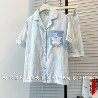 小黄鸭夏季女夏款云朵棉女士家居服套装2025新款夏天卡通大码短袖