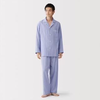 無印良品 MUJI 无印良品 男式 无侧缝双层纱织长袖睡衣 家居服套装秋季纯棉