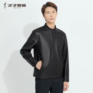 才子 立领真皮羊皮衣男可拆卸鹅绒内胆高级轻奢商务休闲真皮夹克外套 黑色 M (165/84A)
