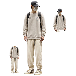 班尼路 男士卫衣卫裤套装 舒适透气 卡其+浅米 XL