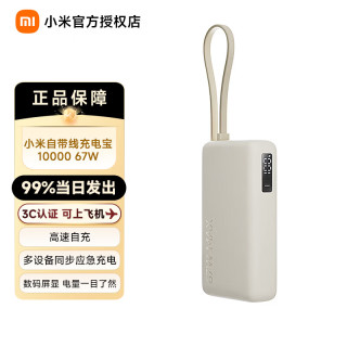 小米 MI）自带线充电宝10000 67W快速充电 可上飞机|火车 浅咖色