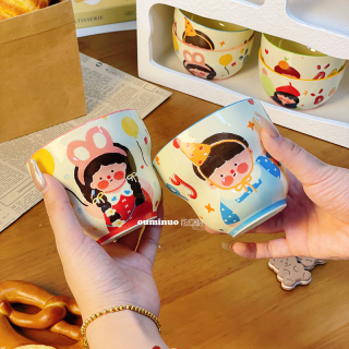 A4英寸葫芦杯卡通可爱陶瓷釉下彩餐具套装易清洗