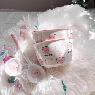 宅家食光：奈迅 小猪猪happy陶瓷礼品家用可爱少女釉下彩饭碗餐具学生专属