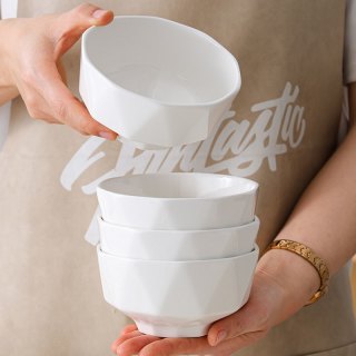 宅家食光：怀贤 百合钻石碗4.5英寸陶瓷碗米饭碗家用碗吃饭陶瓷饭碗