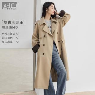 DUIBAI 2026春秋复古卡其色女式风衣外套中长款气质休闲翻驳领外套