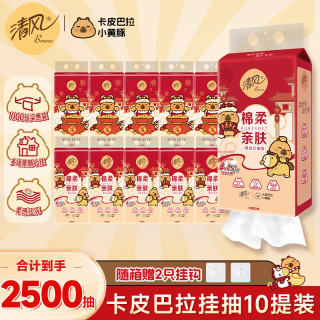 清风 抽纸悬挂式纸巾挂式4层250抽挂抽纸巾家用卫生纸餐巾纸批发整箱 4层250抽*10提整箱 （家庭装）