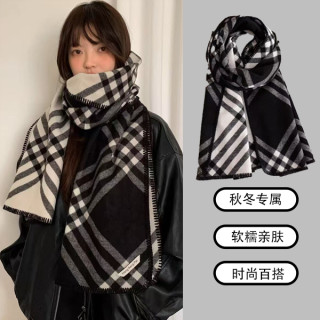 韩版新款黑白条纹格子围巾女冬季高级氛围感百搭保暖加厚款时尚