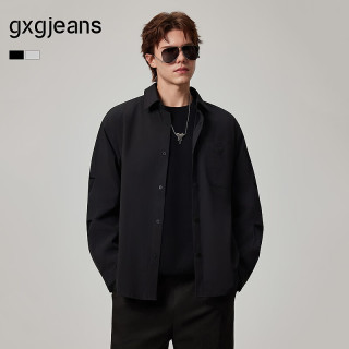 gxgjeans 男装 多色基础纯色工装口袋设计宽松长袖衬衫26秋新品 黑色 L (175)