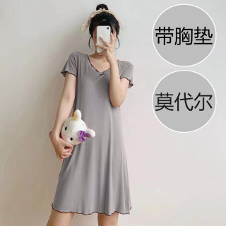 带胸垫睡裙女莫代尔棉夏季薄款新款大码胖MM200斤女款睡衣家居服